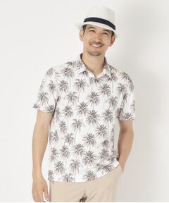 メッシュヤシプリント半袖ポロシャツ