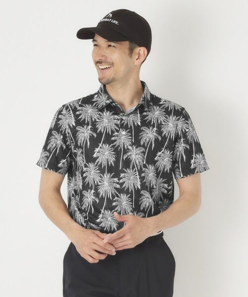 adabat / アダバット ポロシャツ | メッシュヤシプリント半袖ポロシャツ(ブラック(119))
