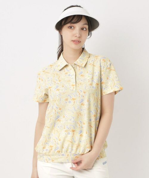 adabat / アダバット ポロシャツ | ラインフラワープリントポロシャツ(ライトイエロー(130))