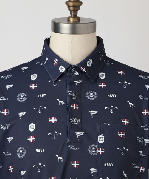 adabat / アダバット ポロシャツ | 【ADABAT NAVY】UVケア/吸水速乾 シャダンモノグラムプリント半袖ポロシャツ | 詳細13