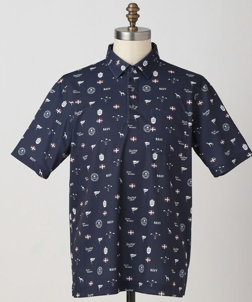 adabat / アダバット ポロシャツ | 【ADABAT NAVY】シャダンモノグラムプリント半袖ポロシャツ | 詳細9