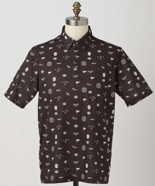 adabat / アダバット ポロシャツ | 【ADABAT NAVY】シャダンモノグラムプリント半袖ポロシャツ（ブラウン(144)）