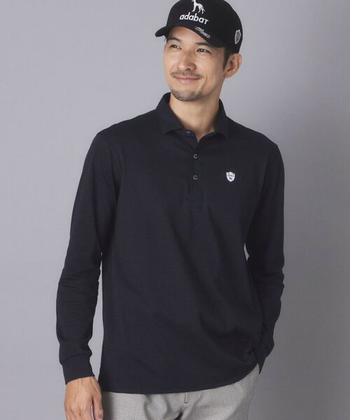 adabat / アダバット ポロシャツ | 【ADABAT NAVY】トゥースチェックジャカード長袖ポロシャツ(ブルー(493))