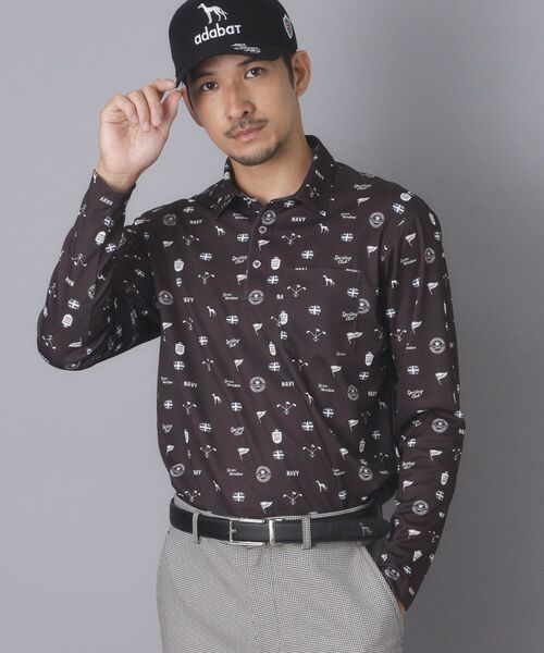 adabat / アダバット ポロシャツ | 【ADABAT NAVY】フィルサーモモノグラム柄長袖ポロシャツ(ブラウン(144))