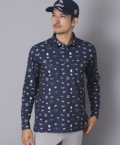 adabat / アダバット ポロシャツ | 【ADABAT NAVY】フィルサーモモノグラム柄長袖ポロシャツ(ブルー(193))