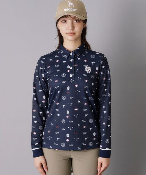adabat / アダバット ポロシャツ | 【ADABAT NAVY】シャダンモノグラム長袖ポロシャツ | 詳細9