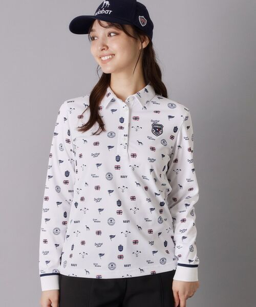 adabat / アダバット ポロシャツ | 【ADABAT NAVY】シャダンモノグラム長袖ポロシャツ(ホワイト(101))