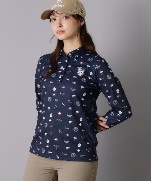 adabat / アダバット ポロシャツ | 【ADABAT NAVY】シャダンモノグラム長袖ポロシャツ(ブルー(193))
