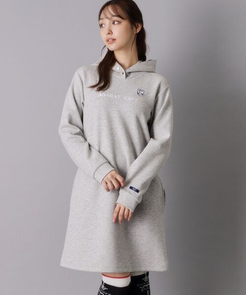 adabat / アダバット ミニ丈・ひざ丈ワンピース | 【ADABAT NAVY】長袖フーディワンピース(グレー(012))