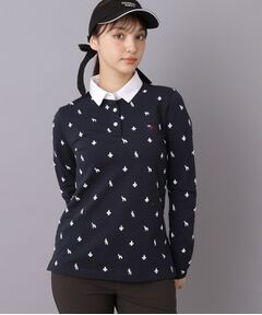 adabat / アダバット カットソー | 【ADABAT NAVY】モノグラムサッカー長袖ポロシャツ