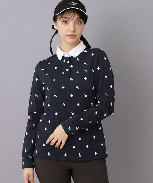 adabat / アダバット カットソー | 【ADABAT NAVY】モノグラムサッカー長袖ポロシャツ | 詳細1