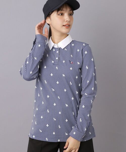 adabat / アダバット カットソー | 【ADABAT NAVY】モノグラムサッカー長袖ポロシャツ | 詳細5