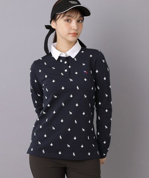 adabat / アダバット カットソー | 【ADABAT NAVY】モノグラムサッカー長袖ポロシャツ(ブルー(093))