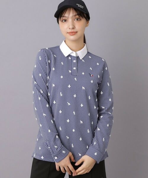 adabat / アダバット カットソー | 【ADABAT NAVY】モノグラムサッカー長袖ポロシャツ(ホワイト(301))