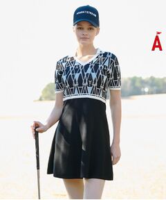 ADABAT STREAM / アダバットストリーム ワンピース | ジオメトリックニットポロワンピース