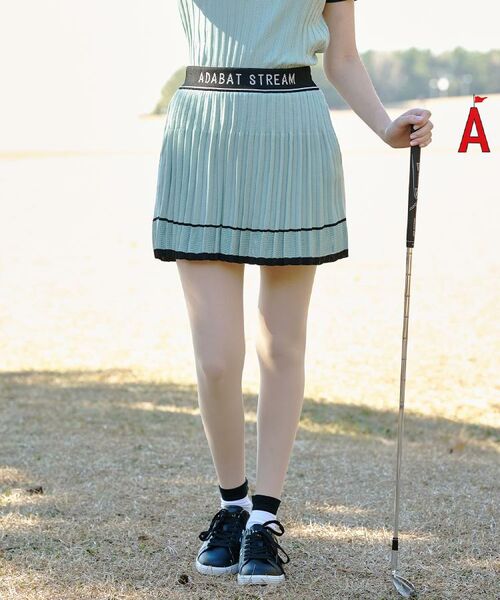 ADABAT STREAM / アダバットストリーム ミニ・ひざ丈スカート | ラインニットプリーツスカート（ミントグリーン(021)）