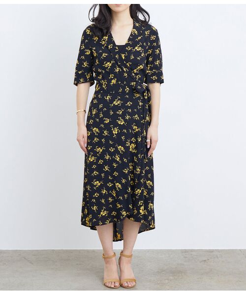 botanical georgette wrap dress