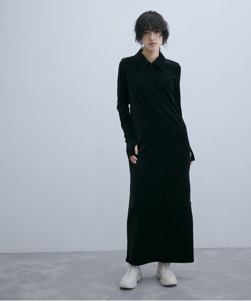 【ADAM ET ROPE'】フロントジップ ベロア BOTANICAL DYED DRESS