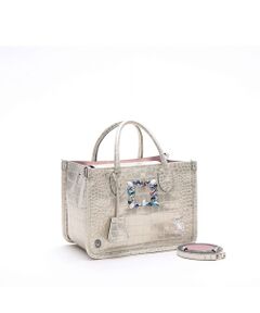 Accesoires De Mademoiselle / アクセソワ・ドゥ・マドモワゼル トートバッグ | ヴィッテリグリシャムウェンディ/クリスタルソーイングヘリ巻きトート25cm　PLATINUM