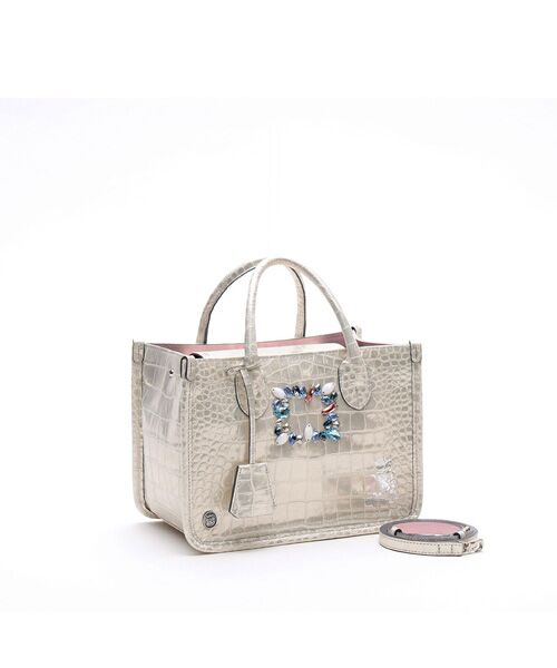 Accesoires De Mademoiselle / アクセソワ・ドゥ・マドモワゼル トートバッグ | ヴィッテリグリシャムウェンディ/クリスタルソーイングヘリ巻きトート25cm PLATINUM(PLATINUM)