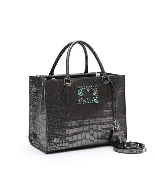 Accesoires De Mademoiselle / アクセソワ・ドゥ・マドモワゼル トートバッグ | ヴィッテリグリシャムウェンディ/クリスタルソーイングWジップトート28cm GUNMETAL(GUN METAL)