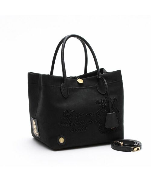 Accesoires De Mademoiselle / アクセソワ・ドゥ・マドモワゼル トートバッグ | スエードプラス/マーキスショルダーストラップ付トート25cm BLACK/SHIKKOKU(BLACK)