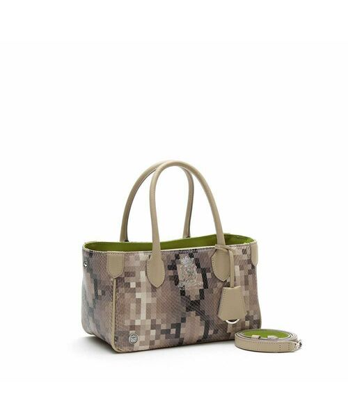 Accesoires De Mademoiselle / アクセソワ・ドゥ・マドモワゼル トートバッグ | スネーク型押し/ミニトート(ショルダーストラップ付) SAND/SHIRACHA(SAND/SHIRACHA)