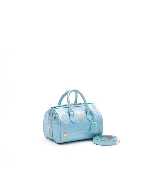Accesoires De Mademoiselle / アクセソワ・ドゥ・マドモワゼル ショルダーバッグ | クロコ型押しドラムボストン20cm(ショルダーストラップ付)（BABY AZZURO）