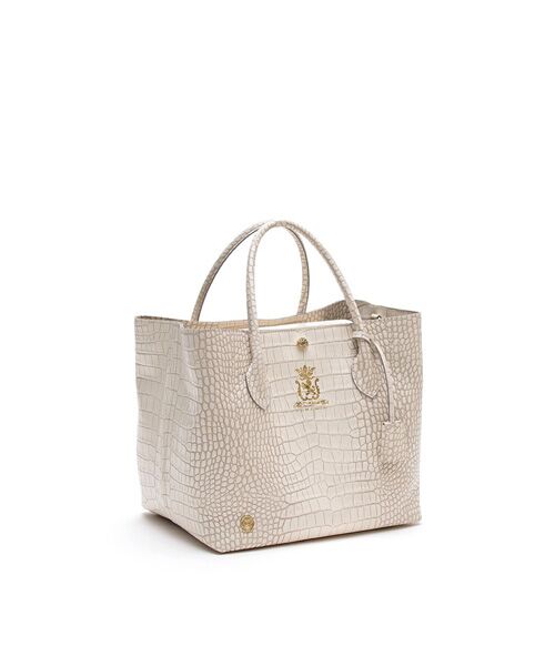 Accesoires De Mademoiselle / アクセソワ・ドゥ・マドモワゼル トートバッグ | クロコ型押しキューブトート25cm(Dカン+)(AVORIO)
