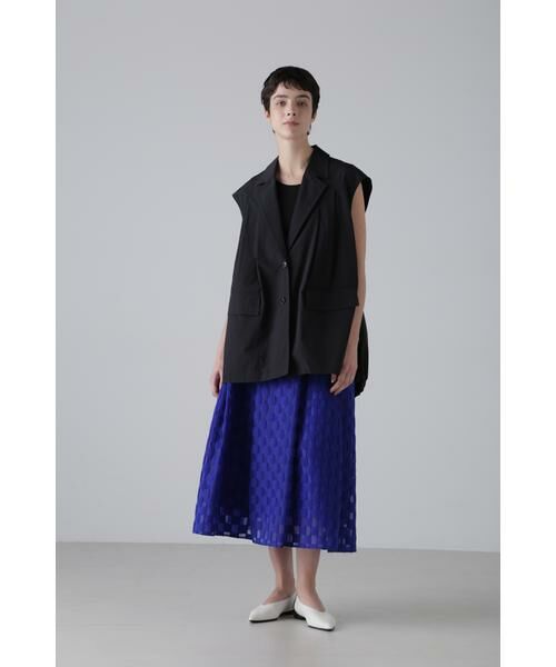 hiko様　　トレンタ・ドウーエ ◆ジャカードレースコート(42)ブラック モード系 黒 オールブラックコーデ レース/ジャガード生地