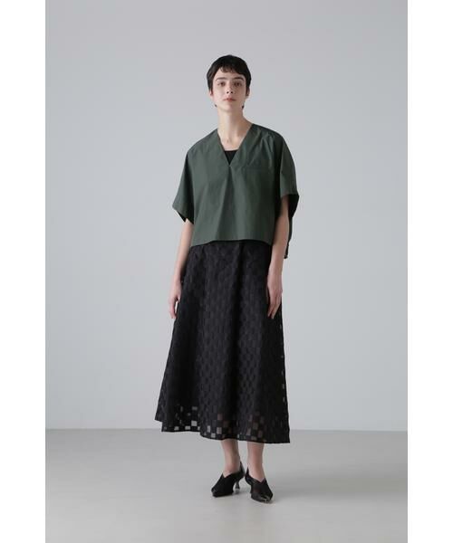 hiko様　　トレンタ・ドウーエ ◆ジャカードレースコート(42)ブラック モード系 黒 オールブラックコーデ レース/ジャガード生地