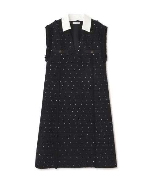 ADORE/アドーア ◆フラワースパングルツィードワンピース ブラック 38 ADORE/アドーア ◆フラワースパングルツィードワンピース ブラック 38