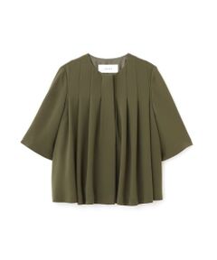 未使用✨【ADORE アドーア】ジャケット 7分袖 丸首 リネン グリーン 38 ADORE(アドーア)｜カシミヤ混2TONEリバーノーカラージャケット