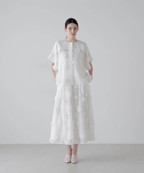 ADORE / アドーア スカート | ドットフラワーエンブロイダリースカート（ホワイト）