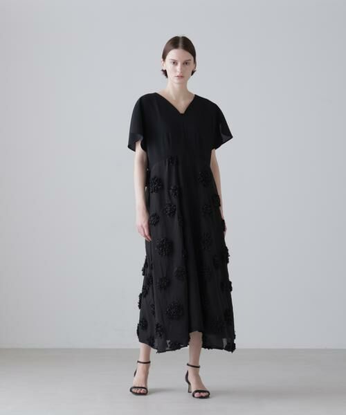 ADORE / アドーア ワンピース | ◆ドットフラワーエンブロイダリーワンピース（ブラック）