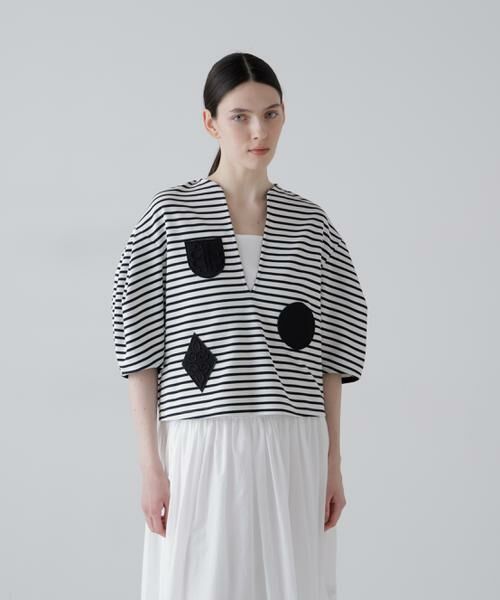 ADORE / アドーア カットソー | エンブレムボーダー（ホワイト×ネイビー）