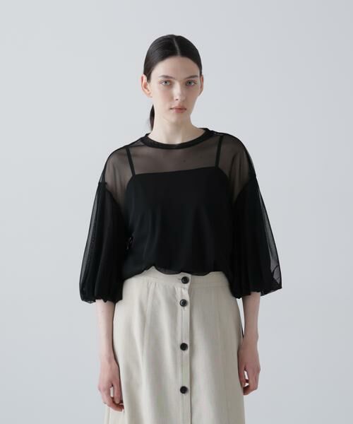 ADORE / アドーア カットソー | チュールジャージートップス（ブラック）