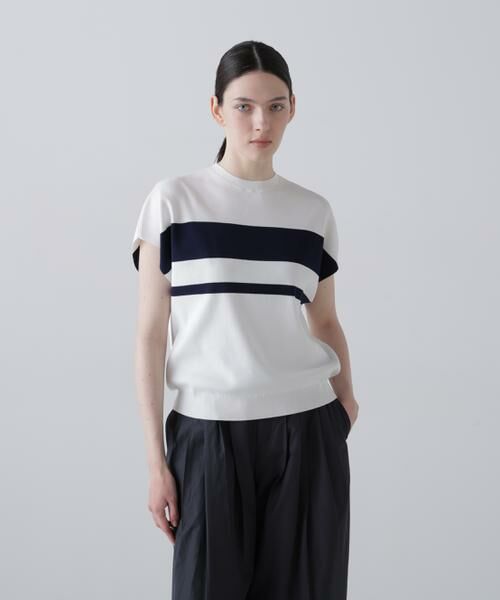 ADORE / アドーア ニット・セーター | ドライタッチアセテートニット（ホワイト×ネイビー）