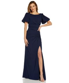 Crepe Puff Sleeve Gown