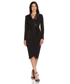 KNIT CREPE TUXEDO WRAP DRESS