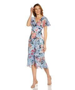 Floral Faux Wrap Ruffle Dress