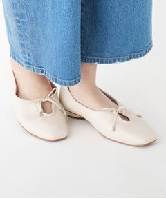 スクエアギャザーリボンフラットシューズ