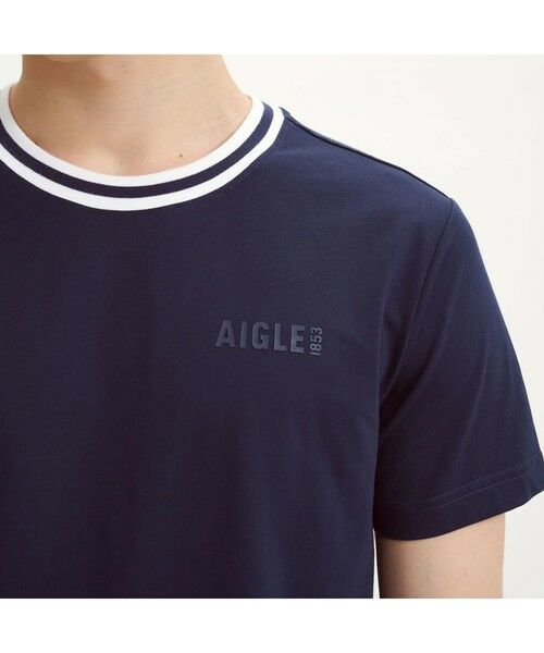 AIGLE / エーグル Tシャツ | 吸水速乾 ネックストライプロゴTシャツ | 詳細3