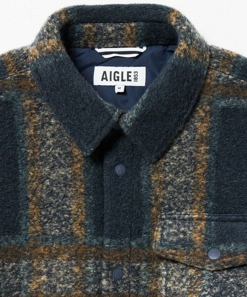 AIGLE / エーグル ブルゾン | ワンポイントロゴ刺繍 オーバーサイズ ウールメルトン チェックシャツジャケット | 詳細8