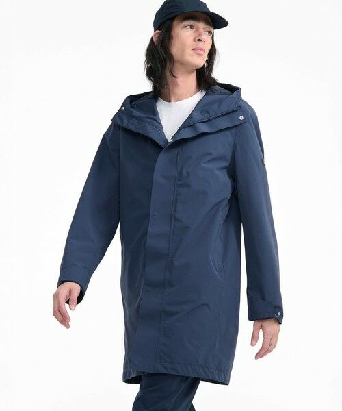 LOUNIE フーテッドロングコート　青 バイカラーダブルフェイス ロングコート