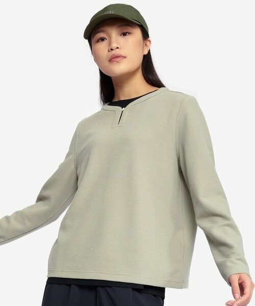 AIGLE/エーグル UVカット ハーフプラケット ワッフルロングスリーブTシャツ ライトグリーン S AIGLE/エーグル UVカット ハーフプラケット ワッフルロングスリーブTシャツ ライトグリーン S