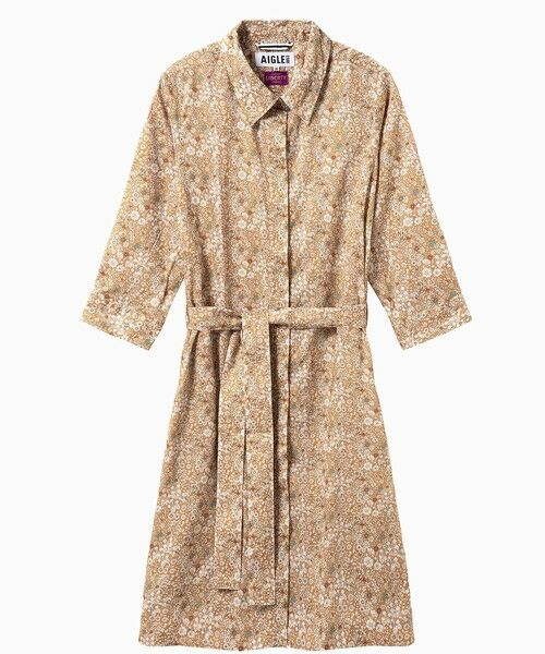 AIGLE/エーグル 花柄 フラワー リバティロングシャツドレス / シャツワンピース ベージュ 36(S) AIGLE/エーグル 花柄 フラワー リバティロングシャツドレス / シャツワンピース ベージュ 36(S)