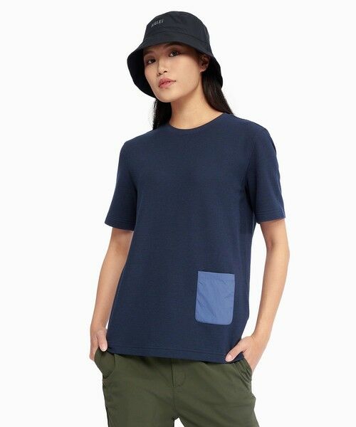 AIGLE/エーグル UVカット ショートスリーブ ワッフルポケット半袖Tシャツ ダークブルー M AIGLE/エーグル UVカット ショートスリーブ ワッフルポケット半袖Tシャツ ダークブルー M
