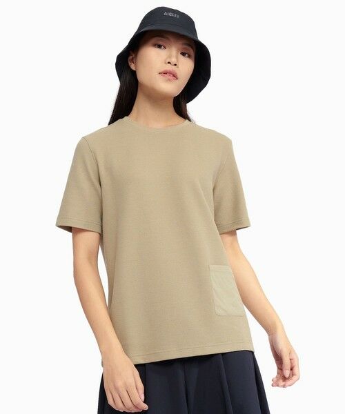 AIGLE/エーグル UVカット ショートスリーブ ワッフルポケット半袖Tシャツ ベージュ S AIGLE/エーグル UVカット ショートスリーブ ワッフルポケット半袖Tシャツ ベージュ S