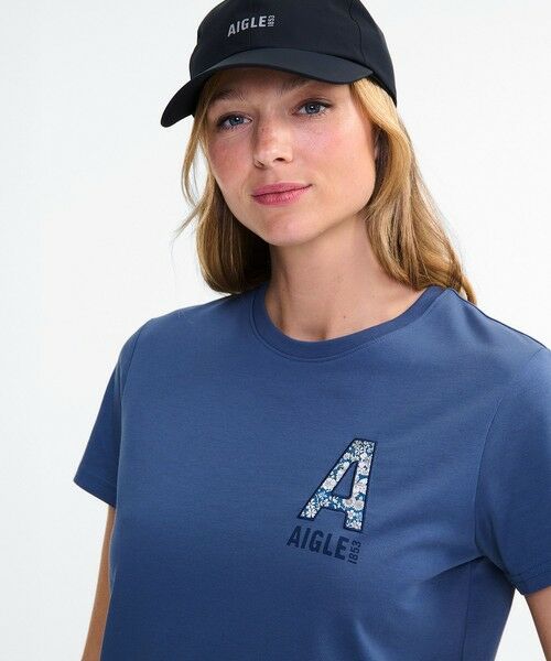 AIGLE / エーグル Tシャツ | UVカット 吸水速乾 リバティプリントロゴ半袖Tシャツ / フラワー 花柄 | 詳細3